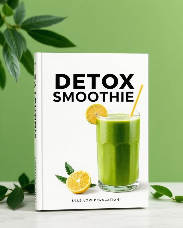 Capa do e-book de smoothies detox com copo de suco verde e limão